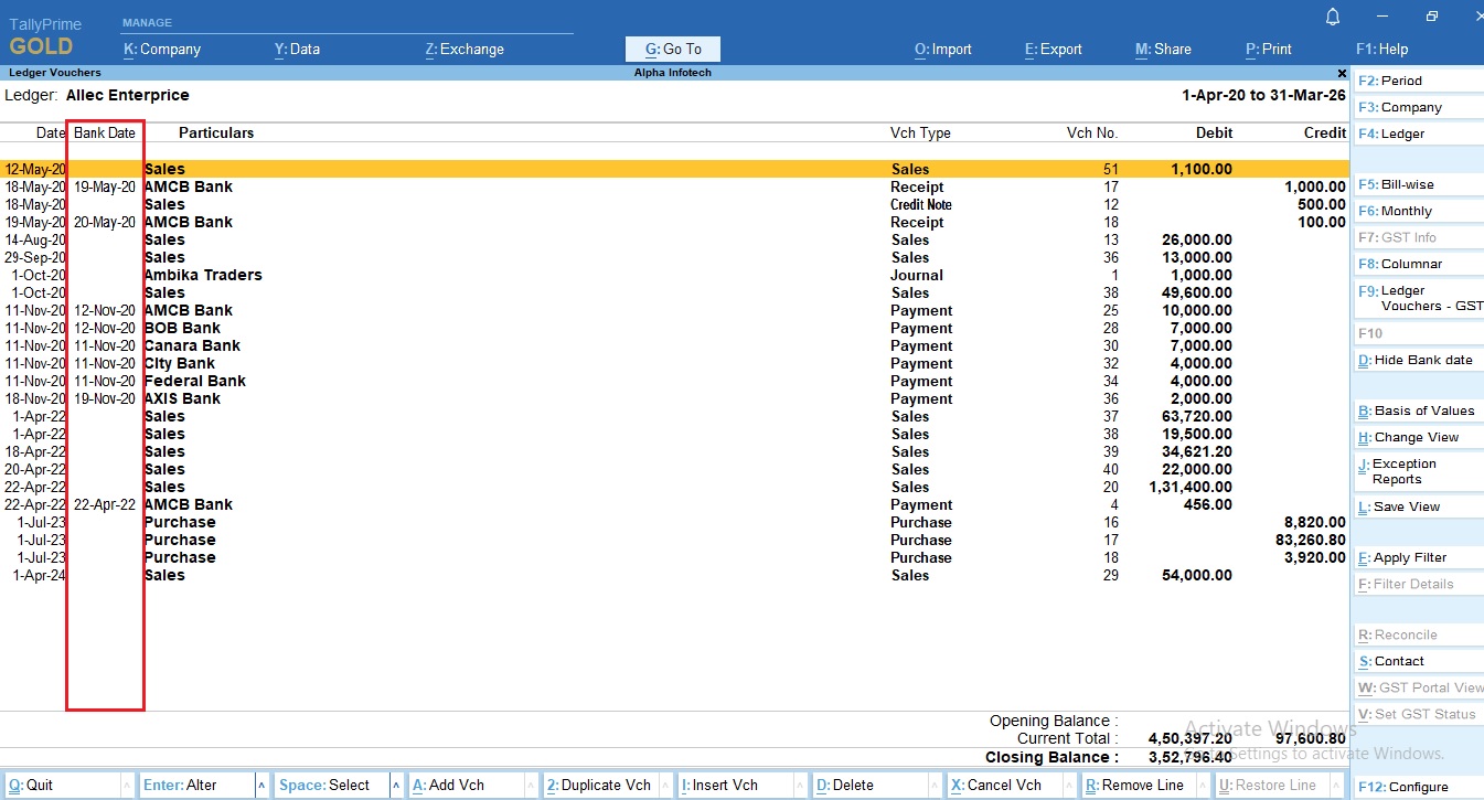 Show Bank Reconcilation Date in Ledger Statement